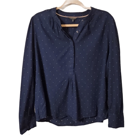 Lucky Brand navy blue with white polka dots top - Picture 1 of 5